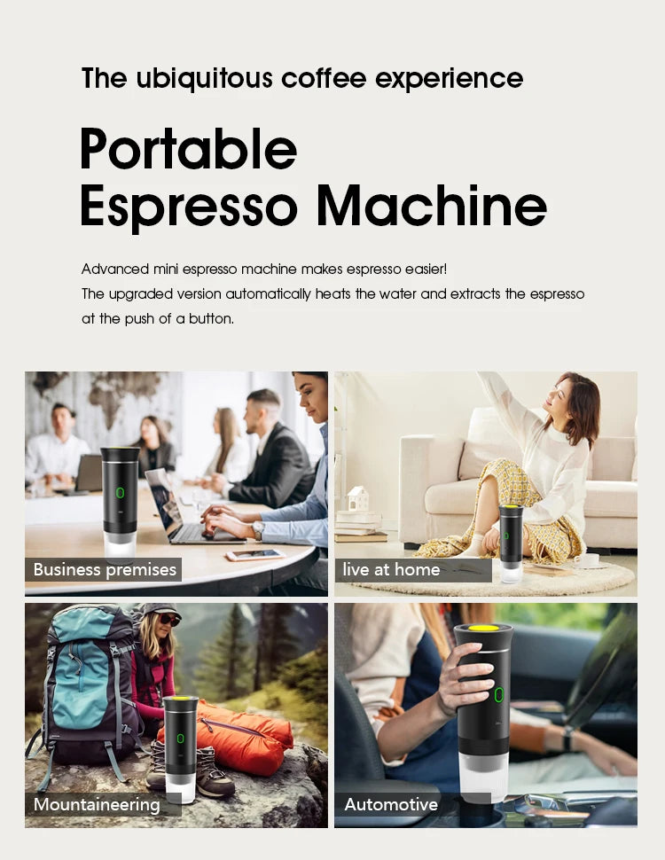 Kabellose elektrische tragbare Espresso-Kaffeemaschine für Auto & Zuhause, Camping-Kaffeemaschine, 3-in-1 Kapsel-Pulver-Reisekaffeemaschine