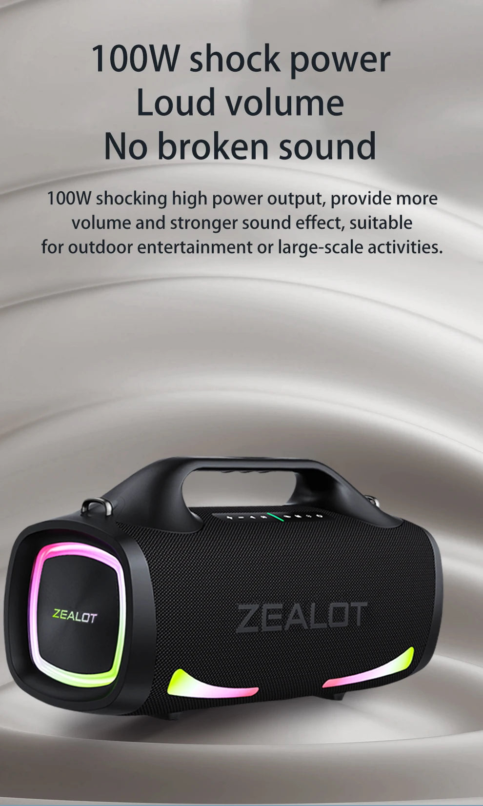 ZEALOT S79 Bluetooth-Lautsprecher 100W Tragbarer Subwoofer HiFi Dual Pairing Schnellladung 24000mAh Akku