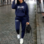 Herbst Winter Damen Sets 2-teilige Hoodies Hosen Anzug Sport Outfits 2025 MILANO Buchstaben-Print Ästhetische Kleidung Damen Trainingsanzug