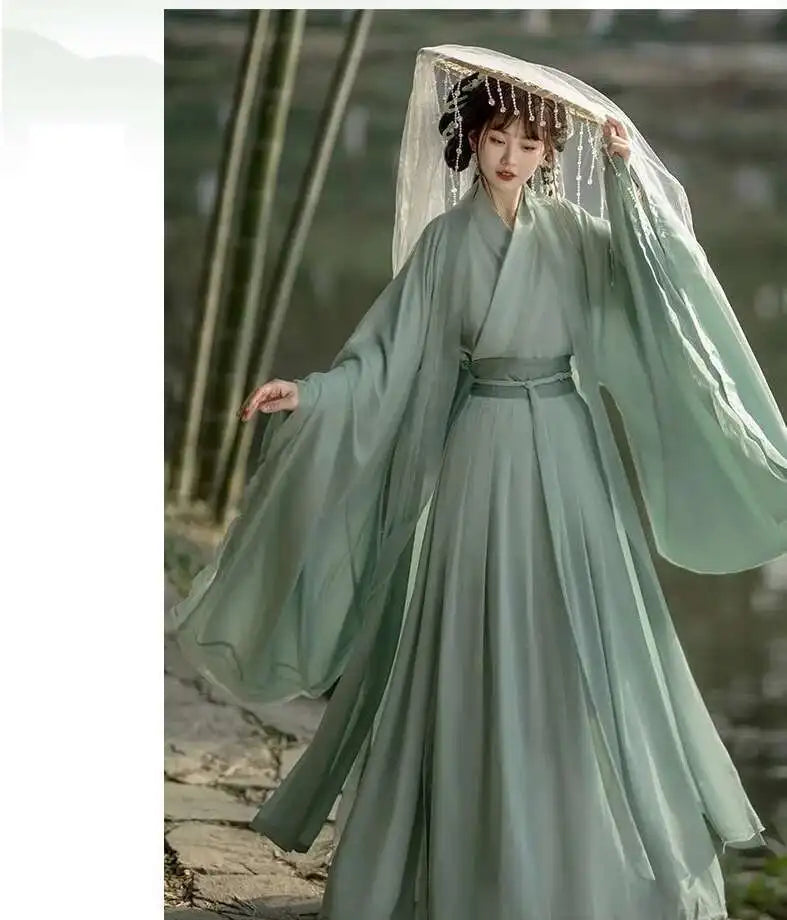 China Traditionelle Hanfu Damen Abendkleider Elegante Feenrock Weite Große Ärmel Elegantes Kleid Bankett Tanz Kleidung Frühling