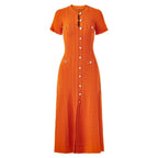 Sommer einfarbig Rundhals Kurzarm Business-Kleid Damen Koreanisch Einreiher Ausgeschnittenes langes Kleid Modetrend