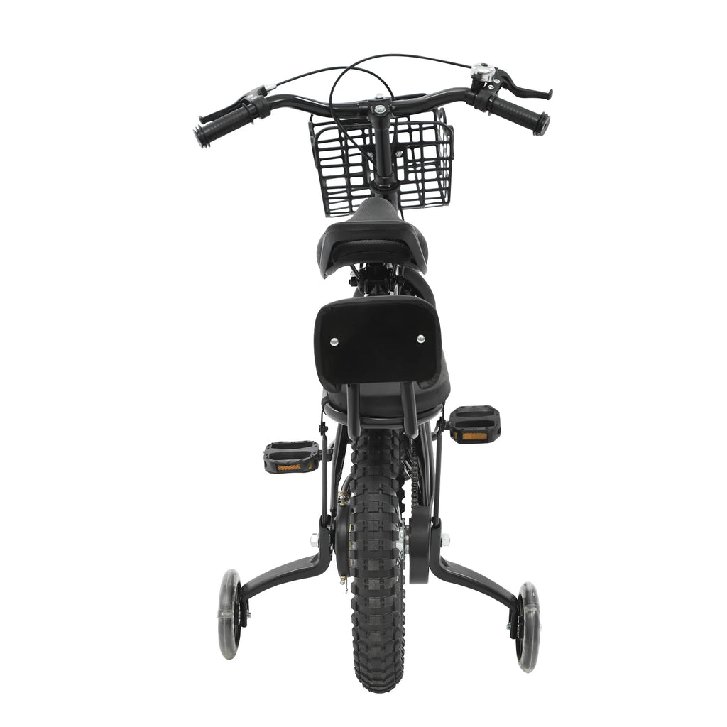 14" Kinderfahrrad Verstellbares Kinderfahrrad Belastbarkeit 60kg mit Stützrädern+Korb+Rückenlehne Rücksitz für 3-7 Jahre (Weiß/Schwarz)