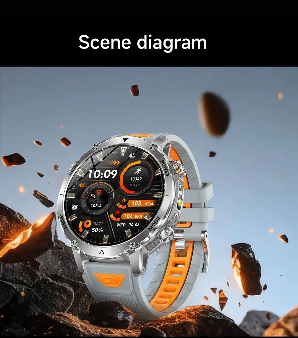 2026 Neue TANK Ultra 1400mAh Akku Militär Smartwatch 10ATM Wasserdicht Herzfrequenz Taktische LED Taschenlampe Herren Sportarmband