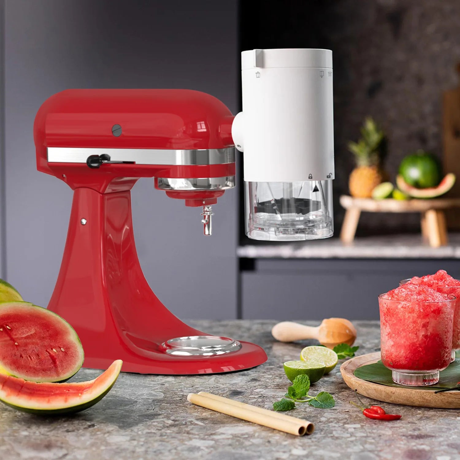 Rasieraufsatz für KitchenAid-Küchenmaschinen mit 8 Eisformen, Eisschaberaufsatz mit groben und feinen Klingen