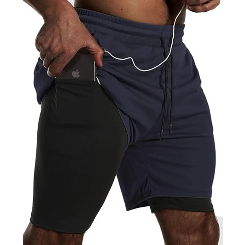 Herren Sportshorts Sportbekleidung Doppellagige Laufshorts 2-in-1 Badehosen Sommer Fitnessstudio Training Jogging Short Pants Herren