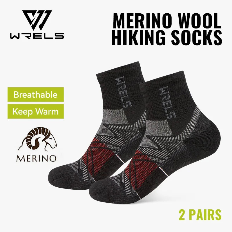 WRELS 1/2/3 Paar Merinowollsocken Wander-Laufsocken Atmungsaktiv Gepolstert Schweißableitend Warm Thermisch Kompressions-Wollsocken