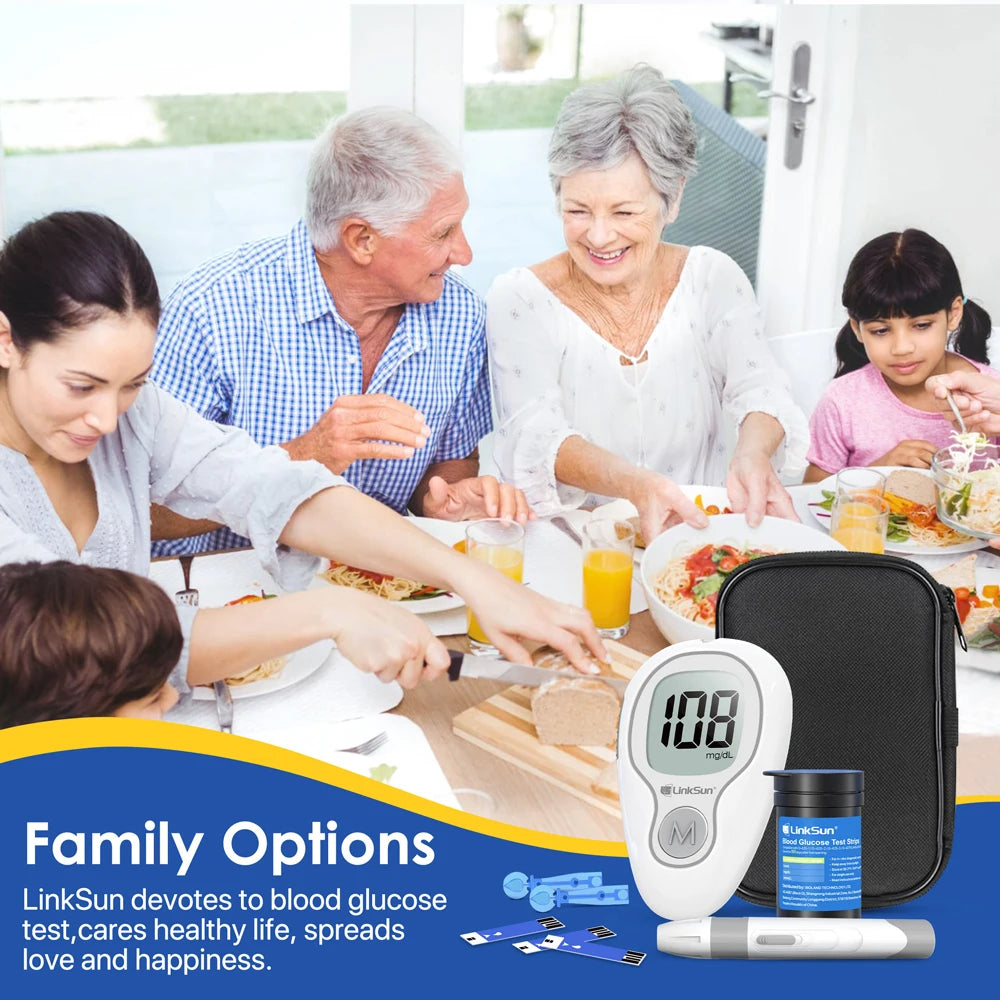 LinkSun Blutzuckermessgerät G-425-3 Glukometer ohne Codierung für Diabetestest 10/50/100 Teststreifen Lanzetten Medizinischer Blutzucker mg/mmol
