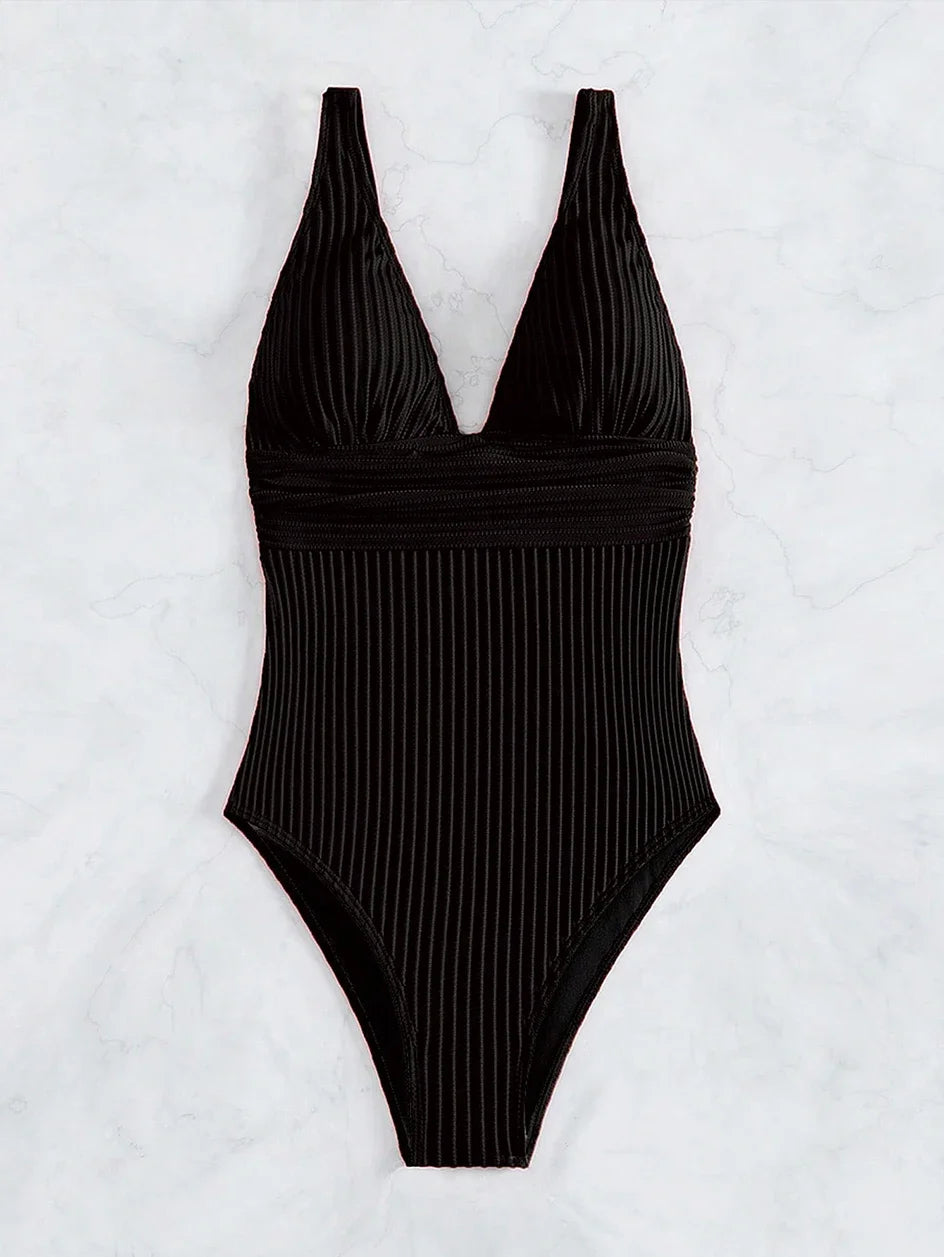 Tiefer V-Ausschnitt Einteiler Damen 2024 Push Up Bademode Weiblich Sexy Sommer Strandmode Schwimmen für Badeanzüge Micro Korean Monokini