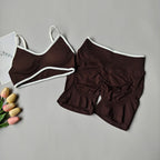 Pfirsich-Po-Yoga-Anzug Damen Gym Nahtloser Träger-BH mit Raffung Hoher Bund Po-Lifting Bauchstraffende Shorts Fitness-Set