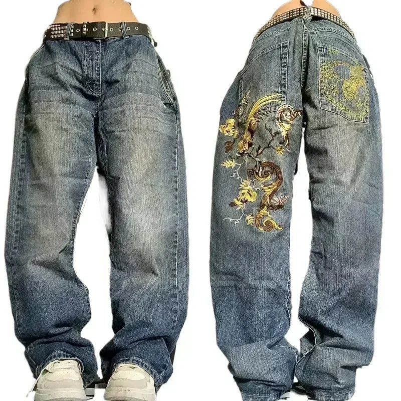 Amerikanische Y2K 2025 Neue weite Baggy Black Jeans Oversized Damen Street Casual Joker Denim-Hose Paar-Jeans Vintage Streetwear