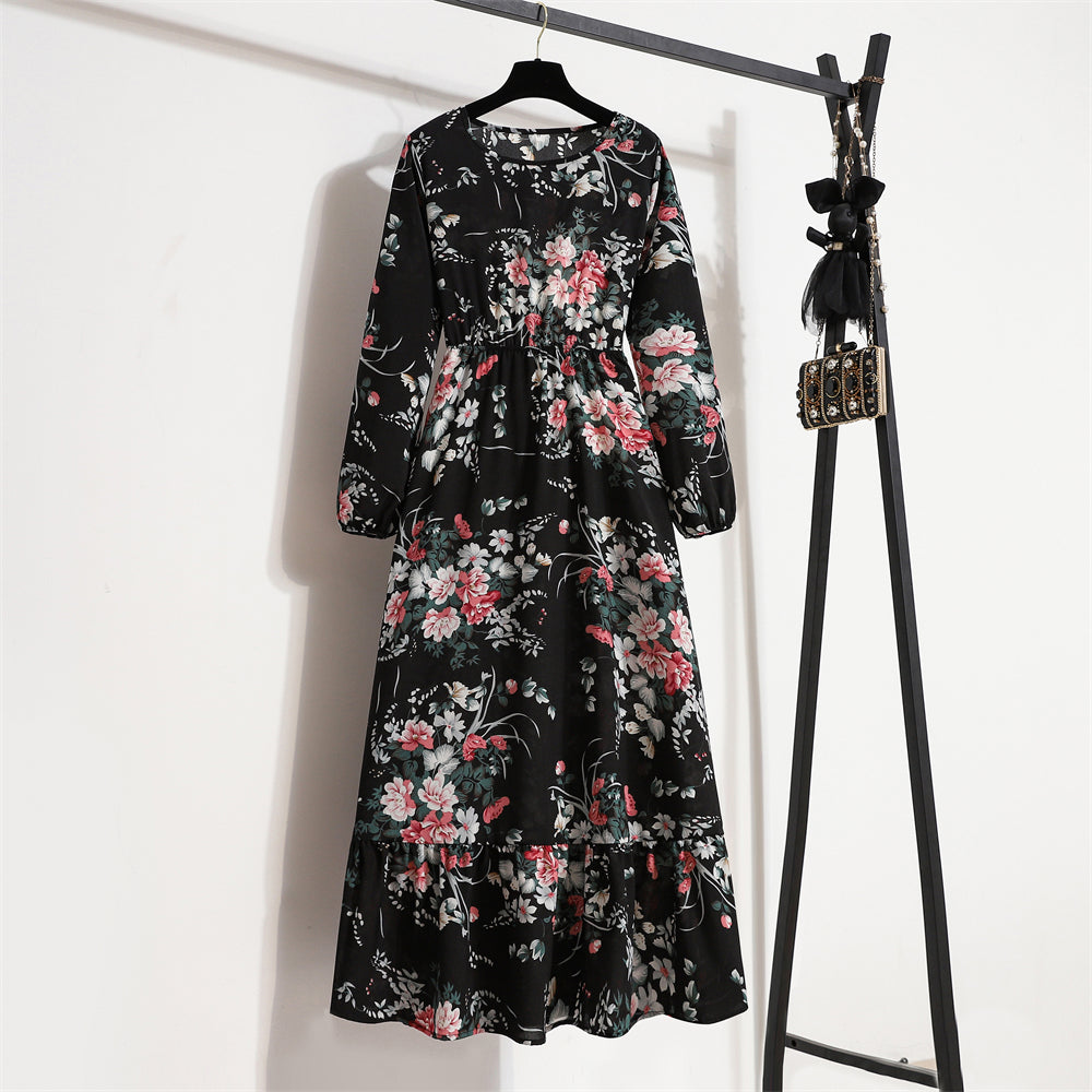 Frühling Sommer Damen Maxikleider Casual Langarm Geblümt O-Ausschnitt Damen Boho Strandparty Langes Kleid Mujer Vestidos