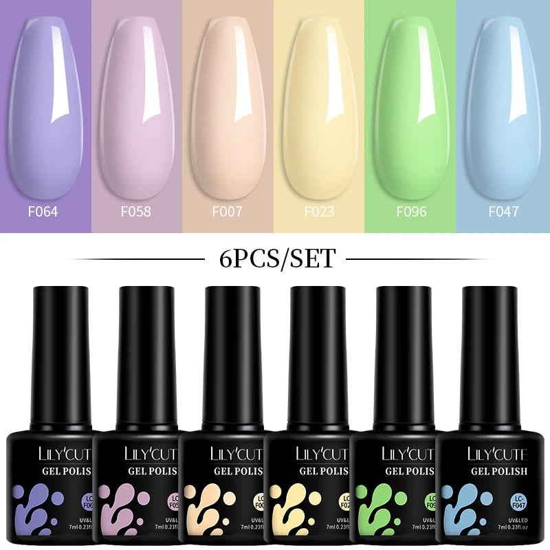 LILYCUTE 7ML 6PCS Neon Gel Nagellack Set fluoreszierend Farbwechsel Semi Permanent Soak Off Maniküre-Kit Nail Art Gel
