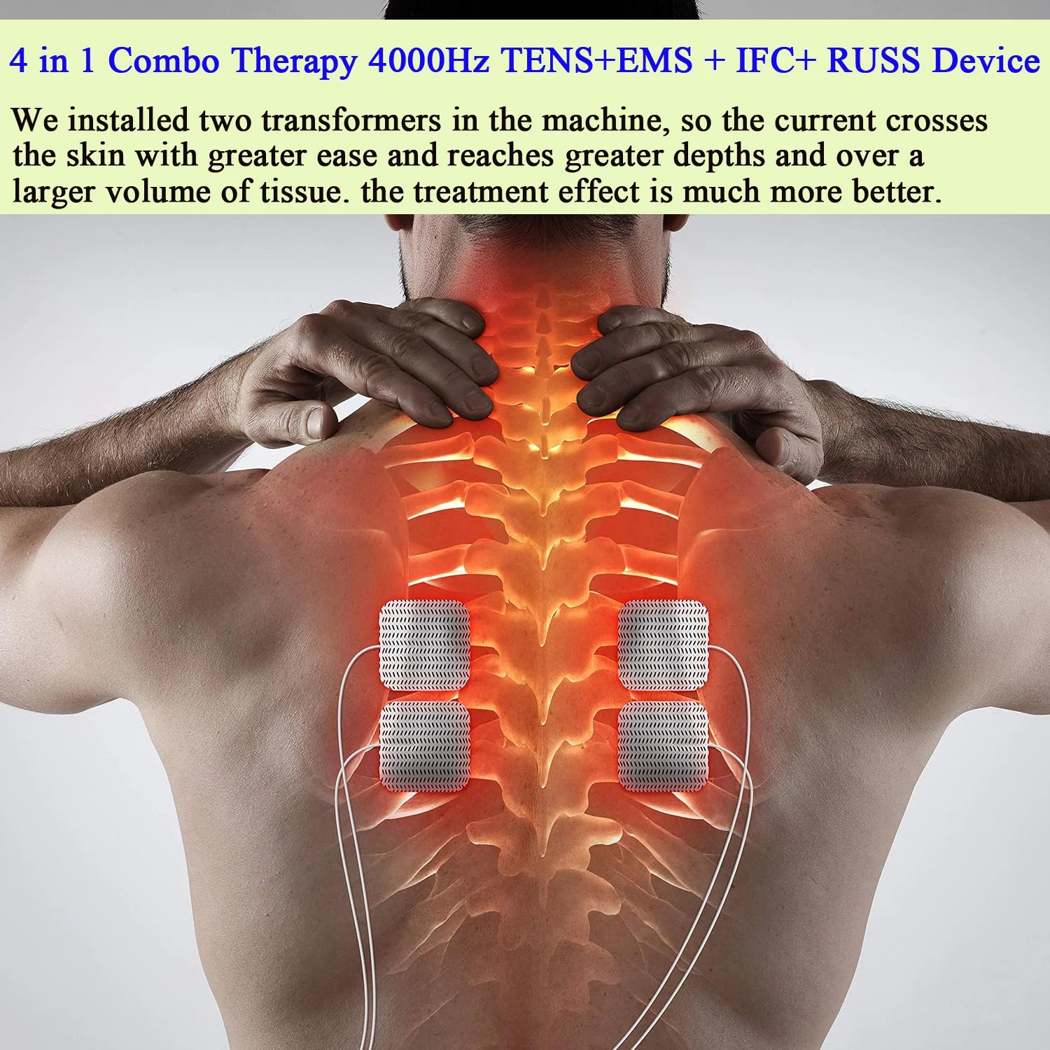 60 Massage-Modi 4-in-1-Elektromuskelstimulator-Kombination Physiotherapie 4000Hz EMS IFC RUSS TENS Impuls-Elektrostimulator