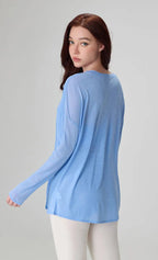 Atmungsaktives langärmliges Yoga-Cover-up, leichtes, schnell trocknendes Lauftop für Damen, lockere Passform, schlicht, Sport, Fitness, Outdoor, Freizeit