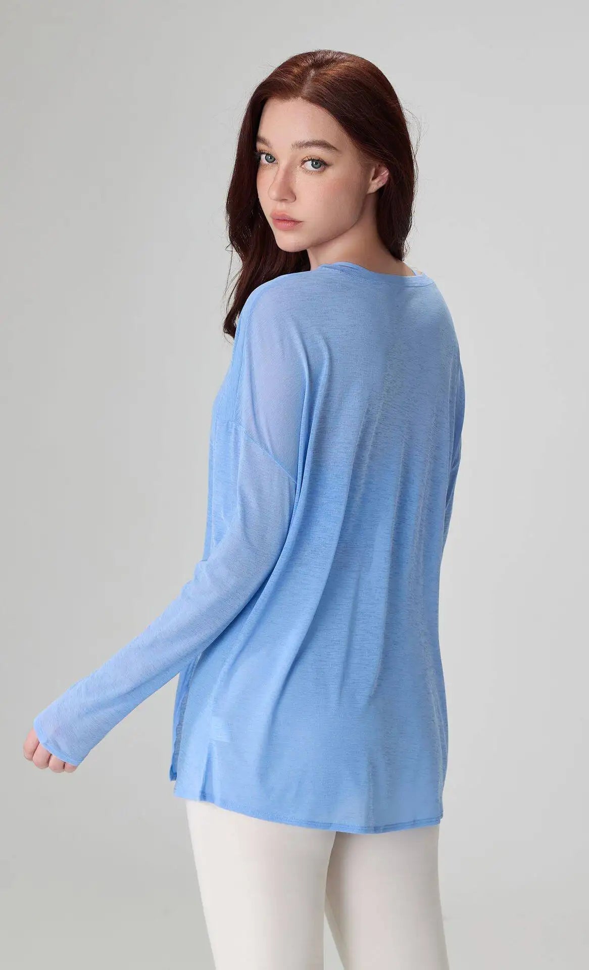 Atmungsaktives langärmliges Yoga-Cover-up, leichtes, schnell trocknendes Lauftop für Damen, lockere Passform, schlicht, Sport, Fitness, Outdoor, Freizeit