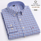 100 % Baumwolle Oxford Herrenhemden Langarm Kariert Weich Regular Fit Festliches Hemd Tasche Sozial Bluse Herrenkleidung S-7XL