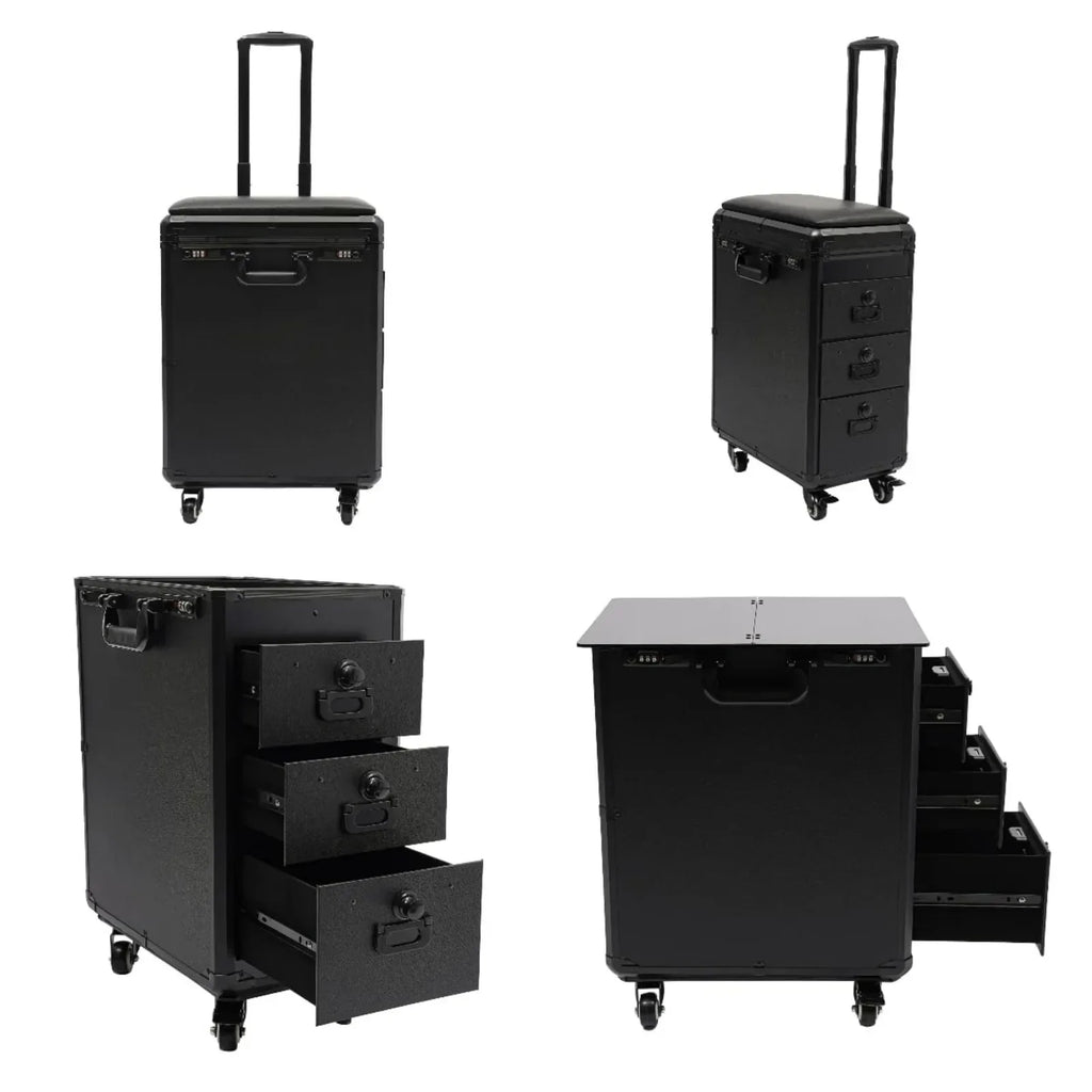 Rollender Make-up-Trolley mit Tattoo-Armlehnenständer, Beauty-Trolley mit 3 Schubladen, 4 Universalrädern und Zahlenschloss