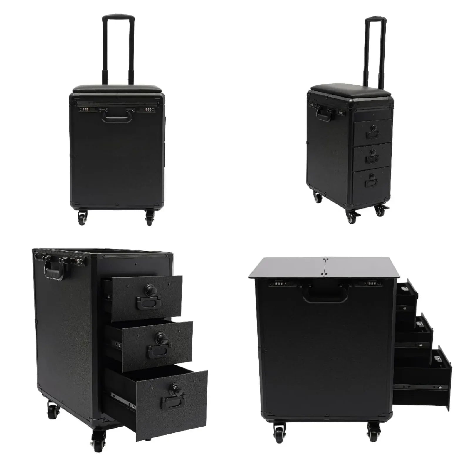 Rollender Make-up-Trolley mit Tattoo-Armlehnenständer, Beauty-Trolley mit 3 Schubladen, 4 Universalrädern und Zahlenschloss