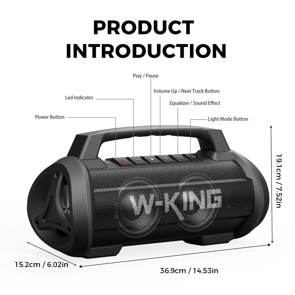 W-KING 70W RMS Bluetooth Portable Speaker,  Speaker Wireless Loud IPX6 Waterproof Bluetooth Speakers with Subwoofer/Bass Boost