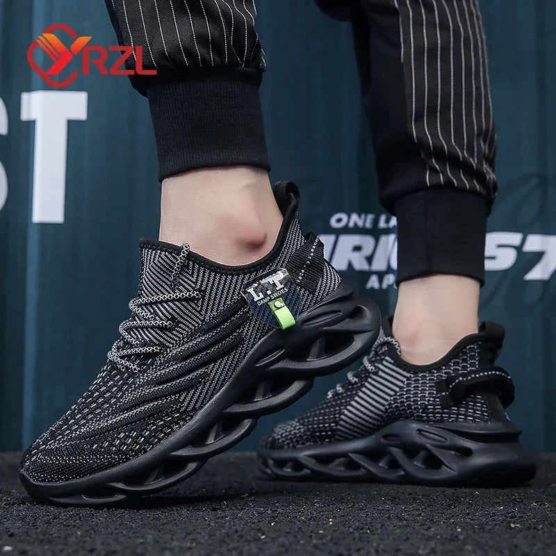 YRZL Herren Sportschuhe Laufen Schwarz Jogging Freizeit Sneaker Outdoor Atmungsaktives Mesh Damen Leichte Stoßdämpfung Schwarz Tennis