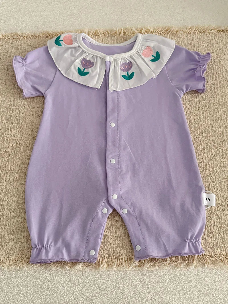 MILANCEL Sommer Baby Strampler 0-24M Weicher bequemer Kleinkind Overall Bestickte Blumen Baby Mädchen Kleidung