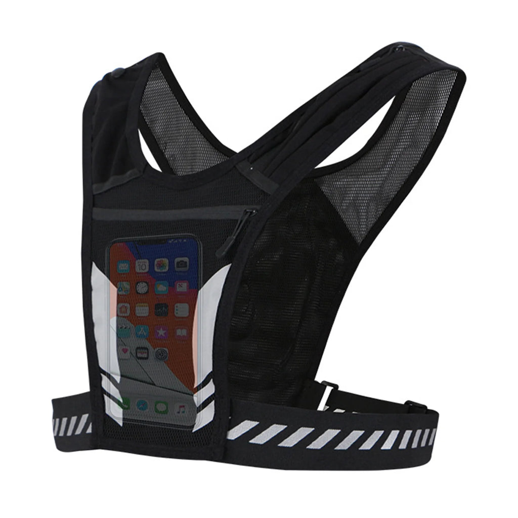 Ultraleichte Laufweste mit Handytasche Trinkflaschenhalter Atmungsaktiver Trinkrucksack für Outdoor-Radfahren Wandern Trail
