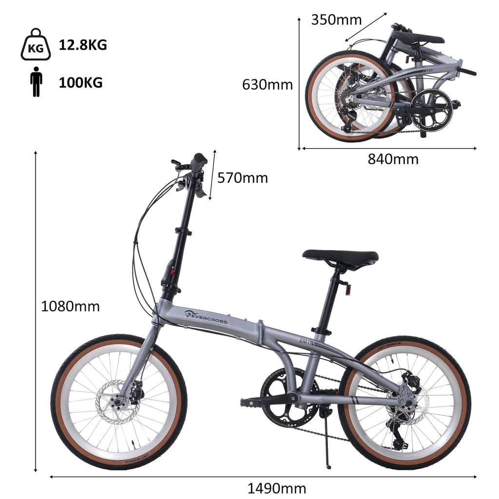 EVERCROSS TECH 20 Zoll Klapprad-7 Gänge-Rahmen Ultraleichtes Aluminium-Scheibenbremse-EM1
