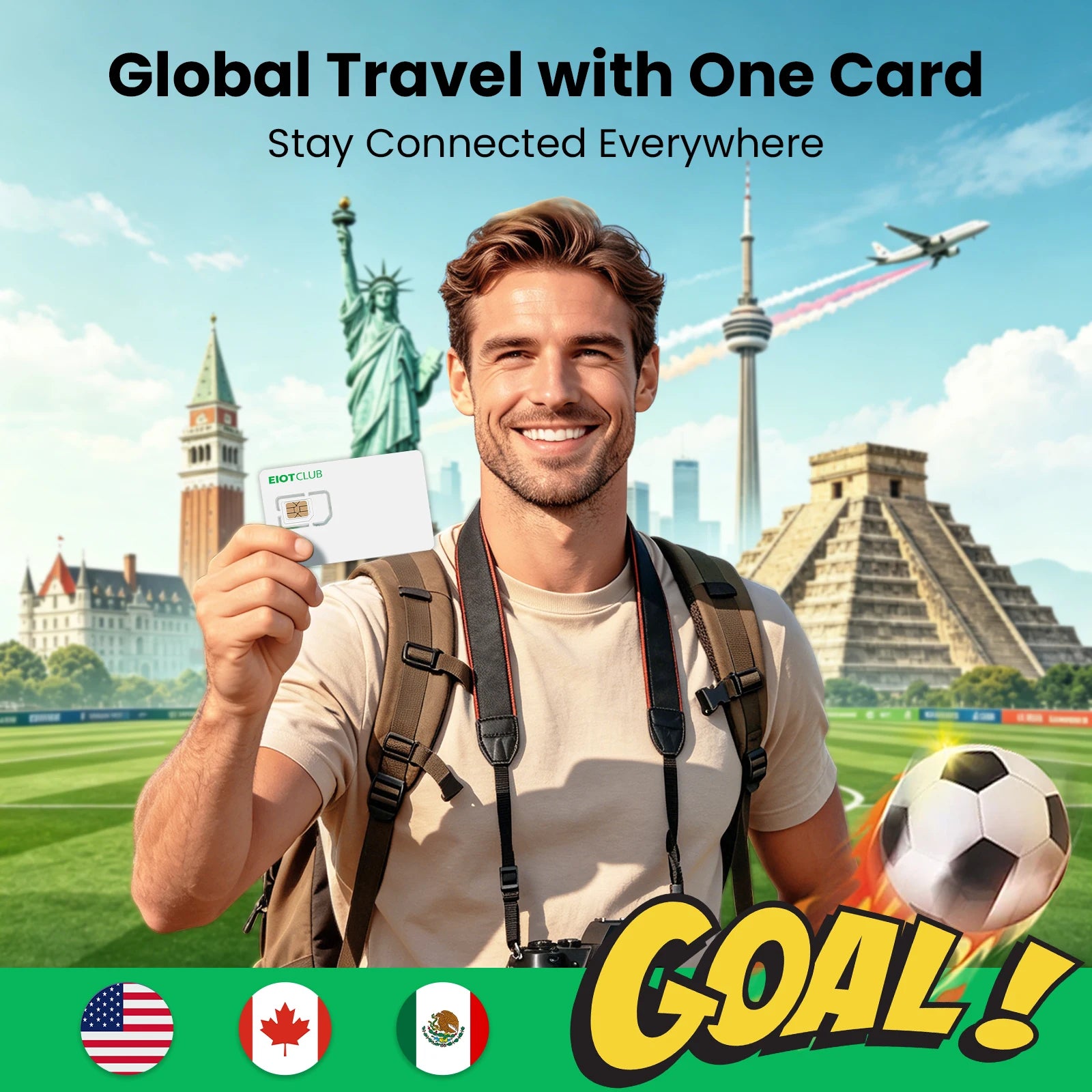 Fußballfans Reise-SIM-Karte USA Kanada Mexiko Europa Globale Daten Prepaid-SIM für Telefon Router Hotspot für internationale Reisen