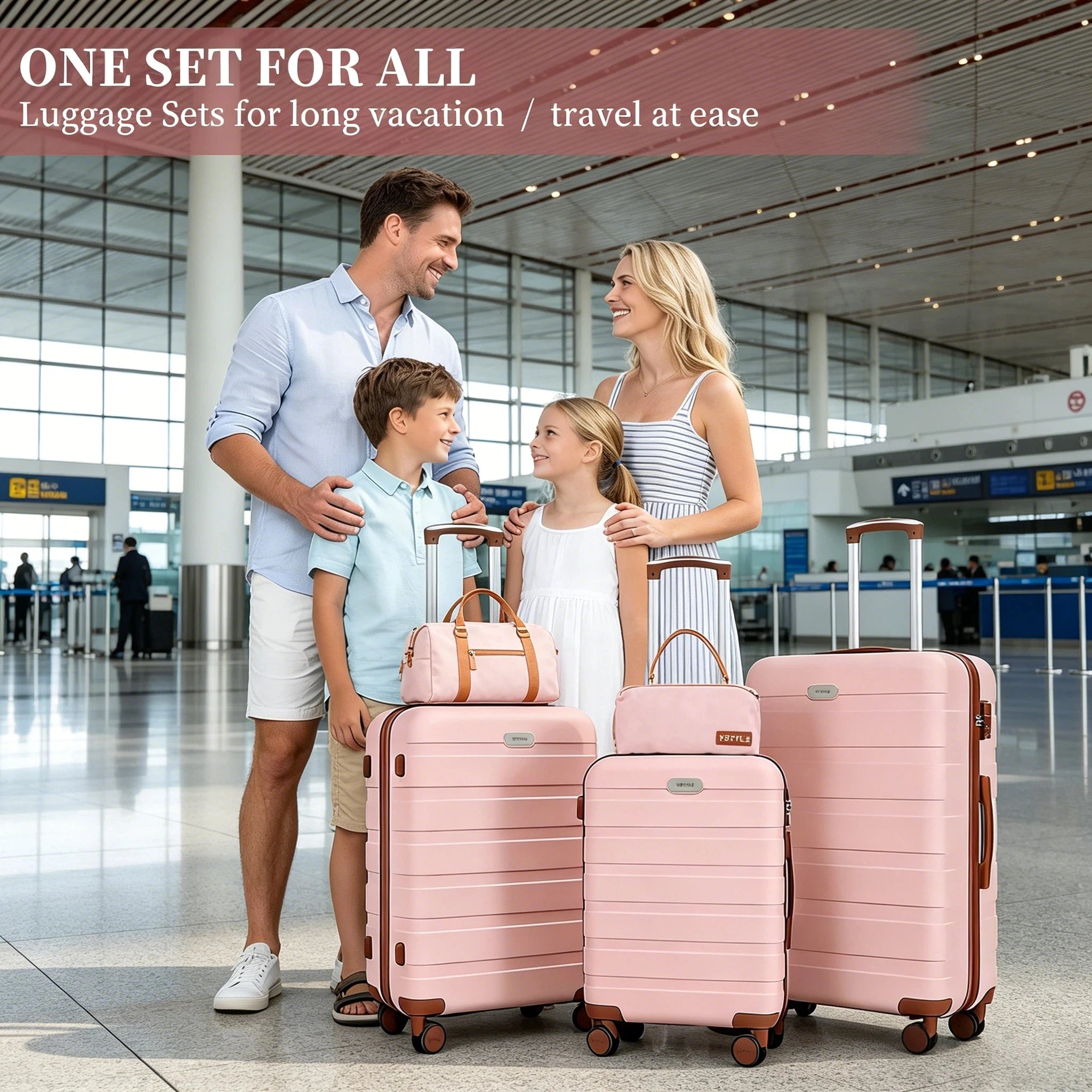 Premium 5-teiliges Hartschalen-Gepäckset, multi-Größen 20/24/28 Zoll Reise-Trolley-Koffer, leichtgängige 360°-Rollen mit TSA-Sicherheitsschloss, komplettes Reise-Set mit Handtasche & Kosmetiktasche