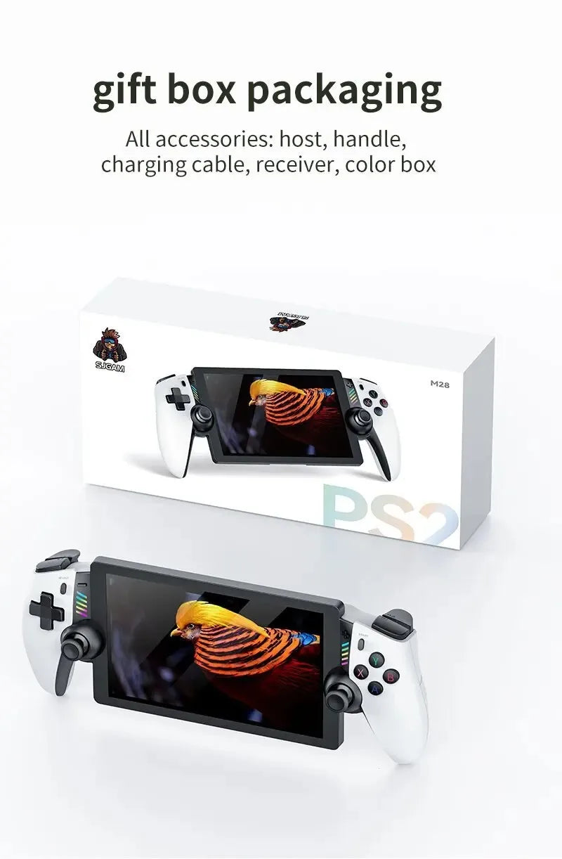 M28 Retro Handheld-Videospielkonsole, 7,1-Zoll-Bildschirm, über 30 Emulatoren für PS2/PS1/PSP, 3D-Dual-Analog-Sticks [God of War Klassiker