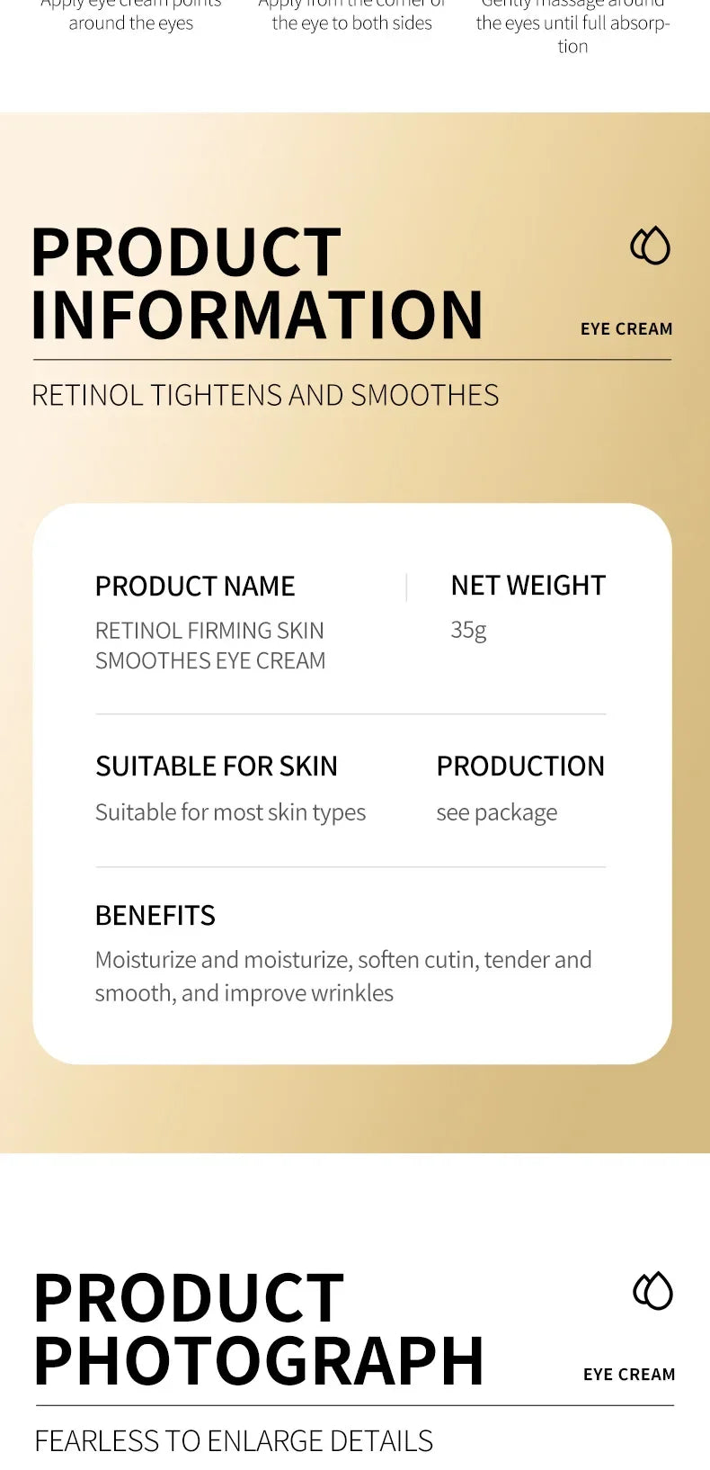SADOER Retinol-Augencreme reduziert Augenringe und Falten, spendet Feuchtigkeit und strafft die Augenpartie, koreanisches Augenpflegeprodukt