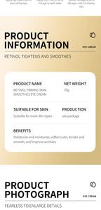 SADOER Retinol-Augencreme reduziert Augenringe und Falten, spendet Feuchtigkeit und strafft die Augenpartie, koreanisches Augenpflegeprodukt