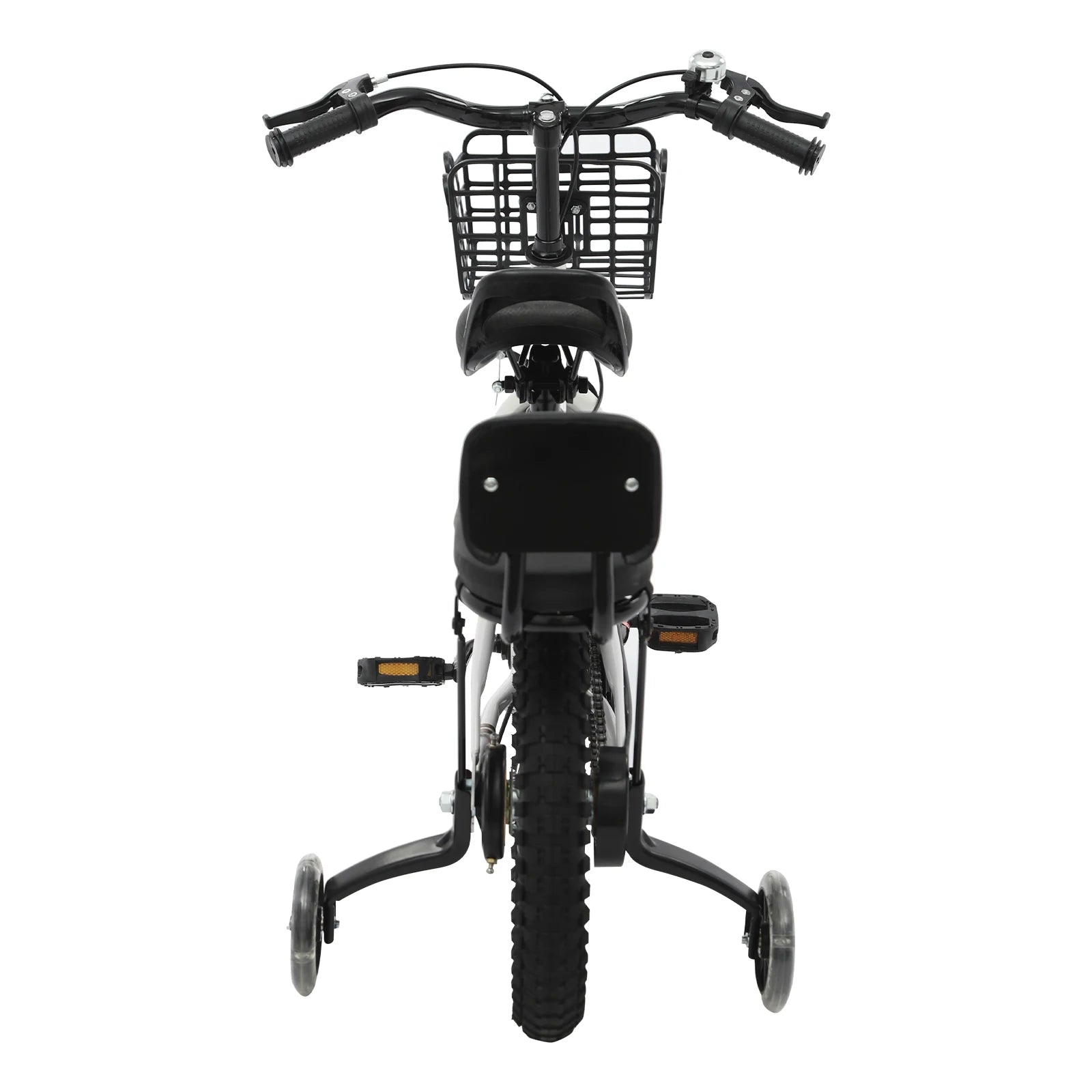 14" Kinderfahrrad Verstellbares Kinderfahrrad Belastbarkeit 60kg mit Stützrädern+Korb+Rückenlehne Rücksitz für 3-7 Jahre (Weiß/Schwarz)
