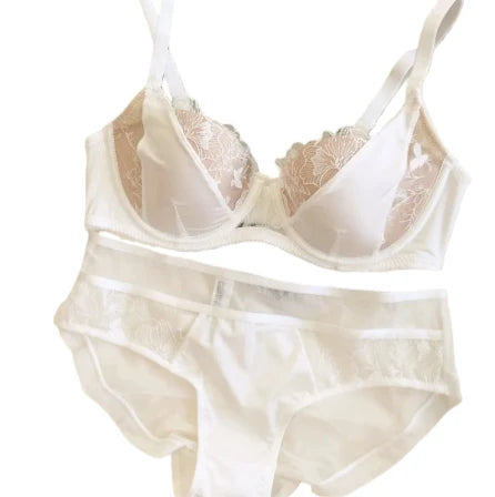 YUQI Französisches Retro-Spitzen-Dessous-Set – Push-up-Minimizer-BH mit weichem Bügel für große Oberweite, sexy Bralette- und Höschen-Set, Bestseller