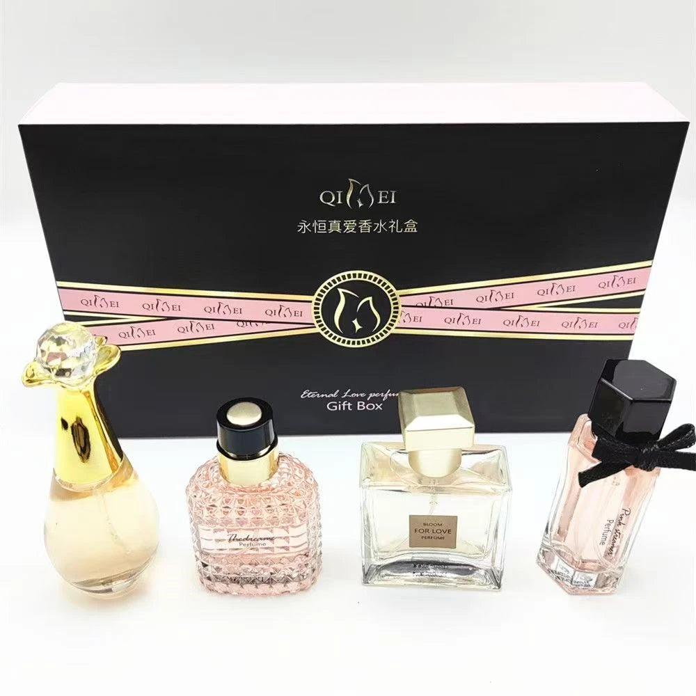 Luxusmarke Parfüm Damen Eau De Parfum Femme Geschenkset 4-teilig 100ml Parfums De Mujer Frisch Natürlicher Blumig-Fruchtiger Duft Spray