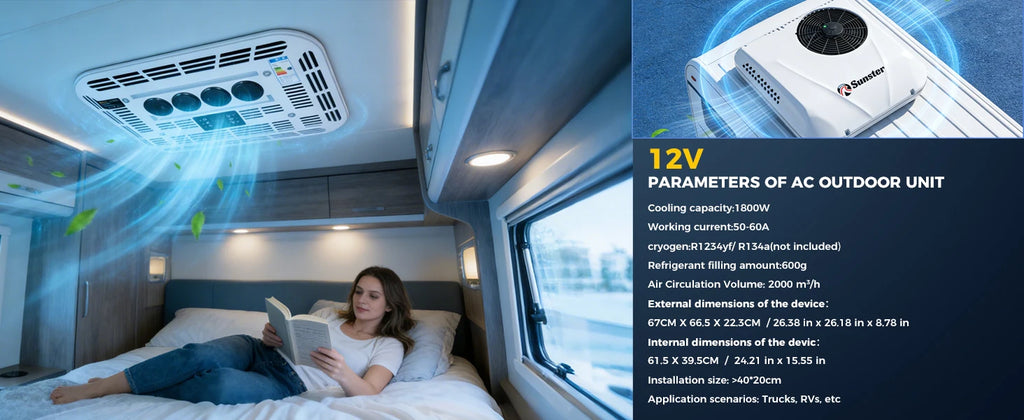 Wohnmobil-Dach-Klimaanlage 12V/24V DC elektrisch kühlend geräuscharm & 4m³ hohe Effizienz für Lieferwagen, Camper, Wohnmobile