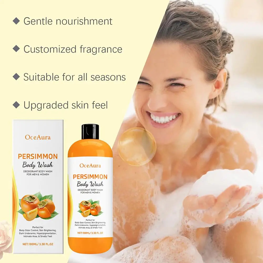 100ml Kaki-Duschgel, Peeling-Duschgel, Feuchtigkeit spendend, Haut reinigend, glatt, weich, Körpergeruch-Entferner, Badeprodukte