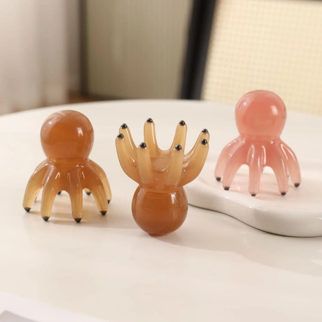 Resin Octopus Massage Comb Head Meridian Scraping Scalp Massage Brush Acupuncture SPA Gua Sha Massage Comb Fatigue Relief