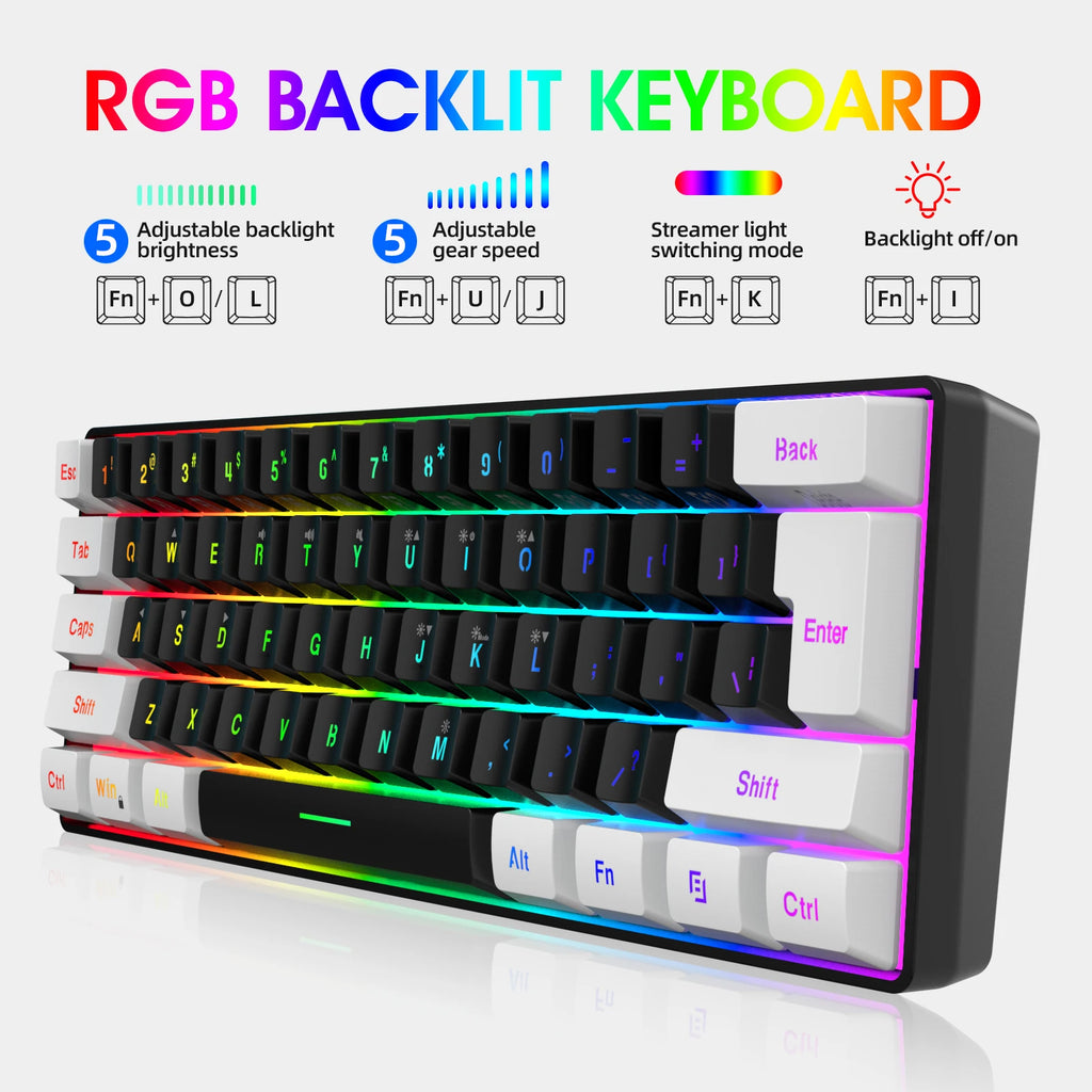 Neues kabelgebundenes 61-Tasten-Tastatur-Set in Weiß-Schwarz, RGB-Gaming-Maus, Büropaket, Tastatur-Maus-Kombinationen mit Hintergrundbeleuchtung für PUBG-Gamer