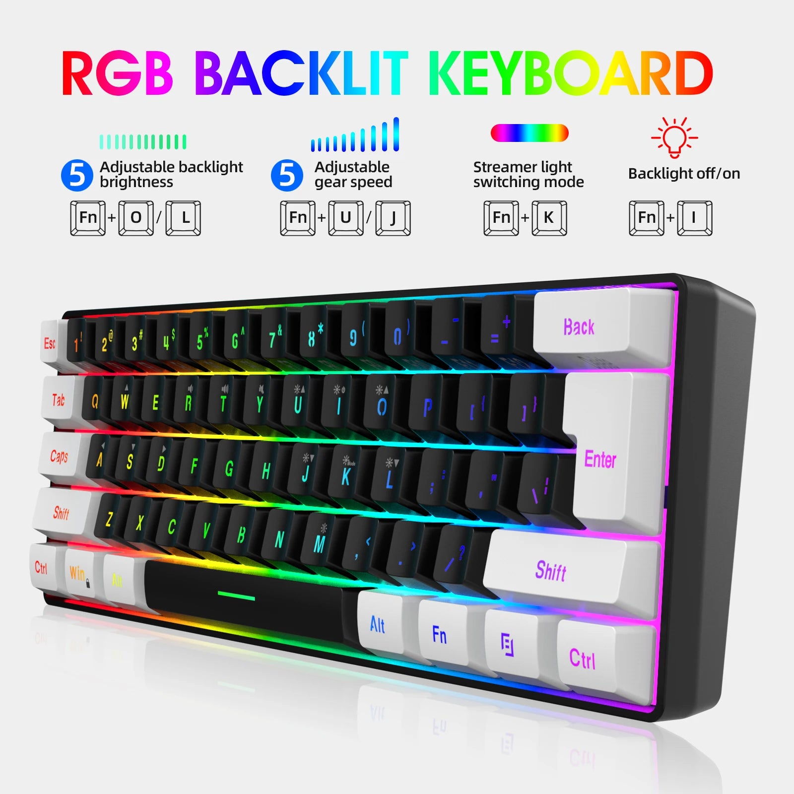 Neues kabelgebundenes 61-Tasten-Tastatur-Set in Weiß-Schwarz, RGB-Gaming-Maus, Büropaket, Tastatur-Maus-Kombinationen mit Hintergrundbeleuchtung für PUBG-Gamer