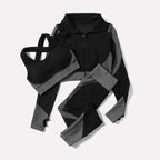 2/3tlg Damen Yoga Anzug Nahtlos Gestrickte Yogahose Leggings Kleidung Reißverschluss Langarm Crop Top Fitnesskleidung Sportbekleidung Gym Set