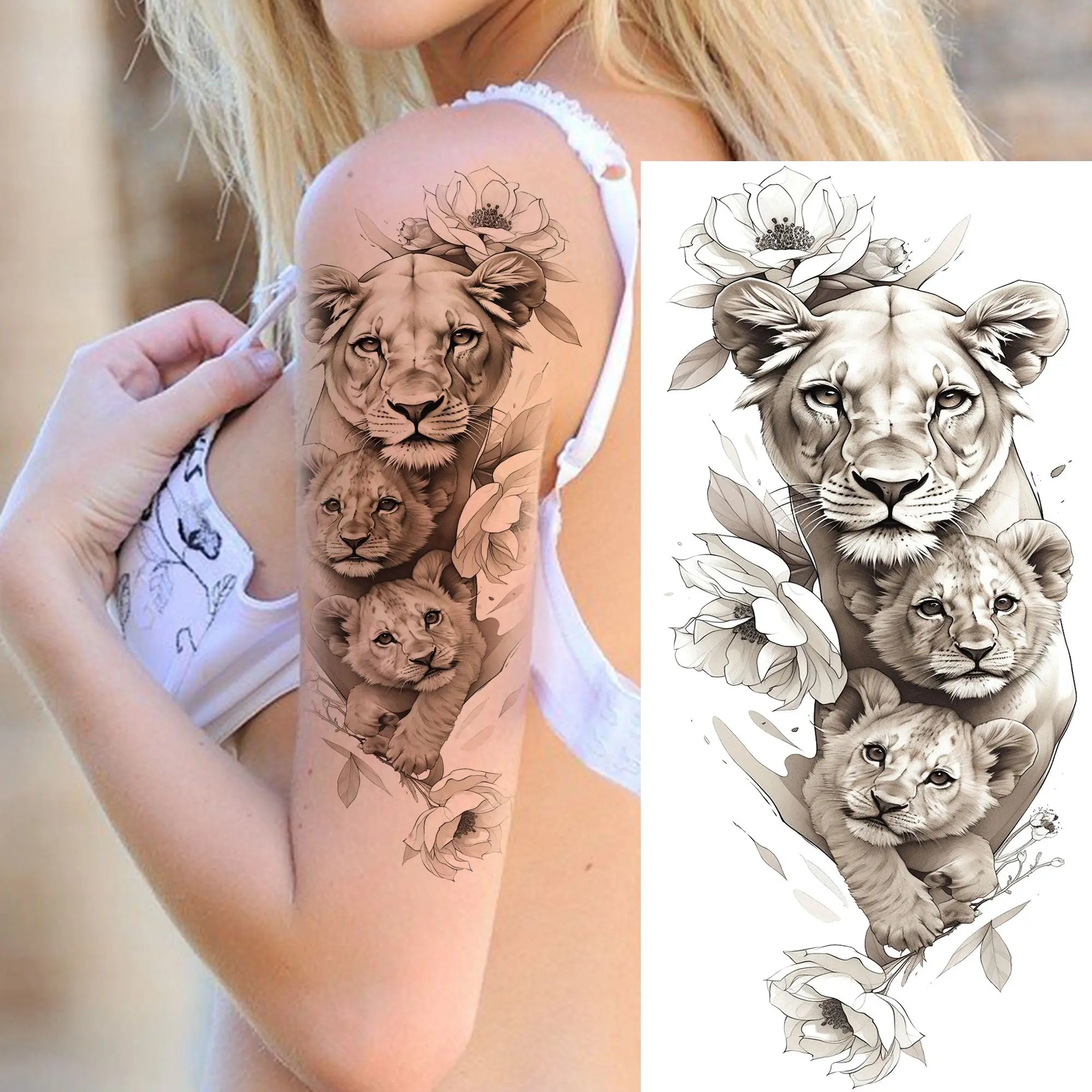 1 Blatt einzigartige Aquarell-Löwe-Tiger-Tier-Temporäre Tattoos langanhaltend wasserdicht Fuchs Eule gefälschter Tattoo-Aufkleber Körperkunst Tattoo