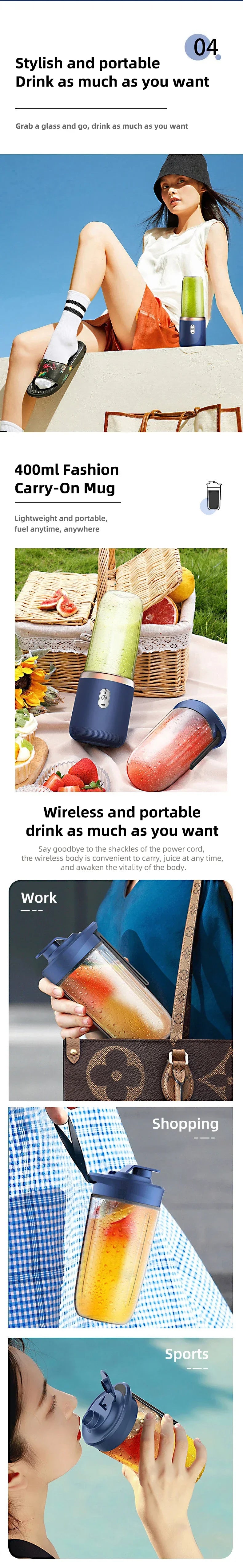 Tragbarer Hochgeschwindigkeits-Entsafterbecher, USB-wiederaufladbarer Mixer mit 6-Klingen-Kopf für frische Säfte, Smoothies & Reisen