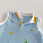 2026 Neue Sommer-Babykleidung 0-2 Jahre Cartoon-Print Ärmelloser Polo-Strampler Atmungsaktives Mesh-Gewebe mit Knopfleiste und Druckknopfverschluss