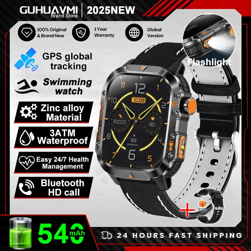 2025Neue GPS Smartwatch für Xiaomi IOS Militärkompass Taschenlampe Smartwatch Herren 10ATM Wasserdicht 100+Sportmodi BT Anruf Uhr