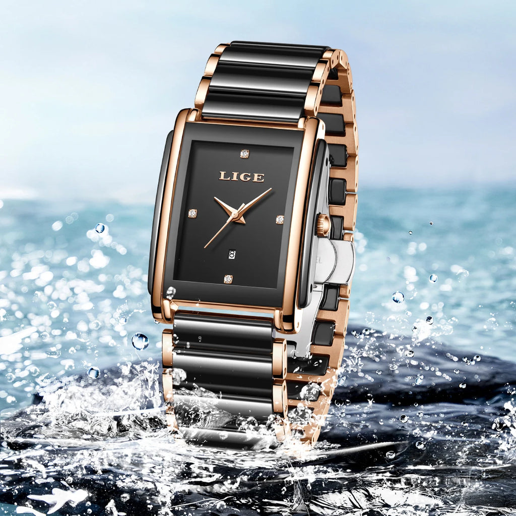 LIGE Mode Elegante Damenuhr Japanisches Uhrwerk Keramikarmband Luxus Damen Armband Quarzuhren Geschenke Reloj Mujer