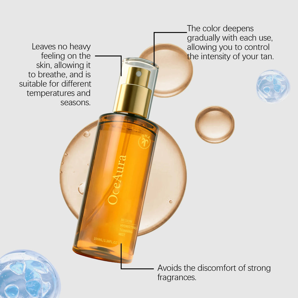 Selbstbräunungsspray natürlicher bräunungsloser Bräuner für Gesicht und Körper feuchtigkeitsspendendes, leichtes bräunungsloses Spray, natürlicher Braunton, gleichmäßiger Glanz