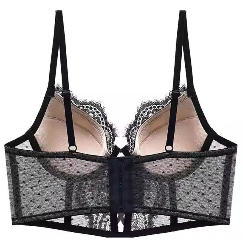 Push-Up-Dessous-Set aus Spitze für Damen, transparentes Chemise mit weichem Bügel-BH, Fischgräten-Teddy, sexy Braut-Flitterwochen-Outfit, S-XL