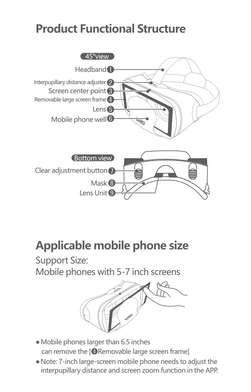 Virtual Reality 3D VR Headset Smart Glasses Helm für Smartphones Handy Mobile 7 Zoll Linsen Fernglas Brille Geräte