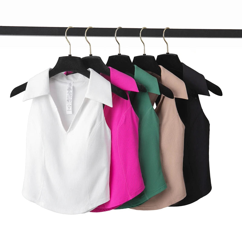 Ärmelloses Fitness-Yoga-Shirt Damen Sommer Slim Fit V-Ausschnitt Gym Lauftop Atmungsaktive Schnelltrocknende Sportbekleidung Workout Kleidung